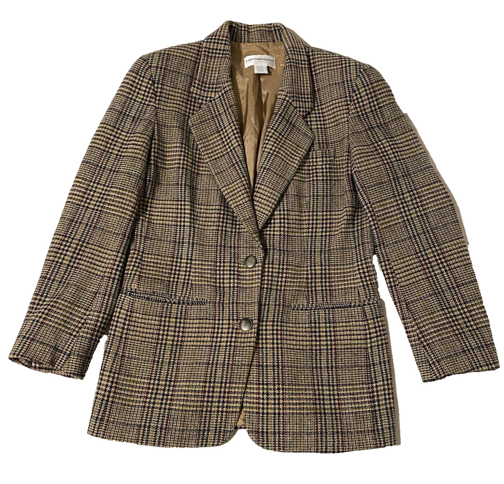 Vtg Liz Claiborne Collection Plaid Womens Wool Blazer Size 6 Academia Professor